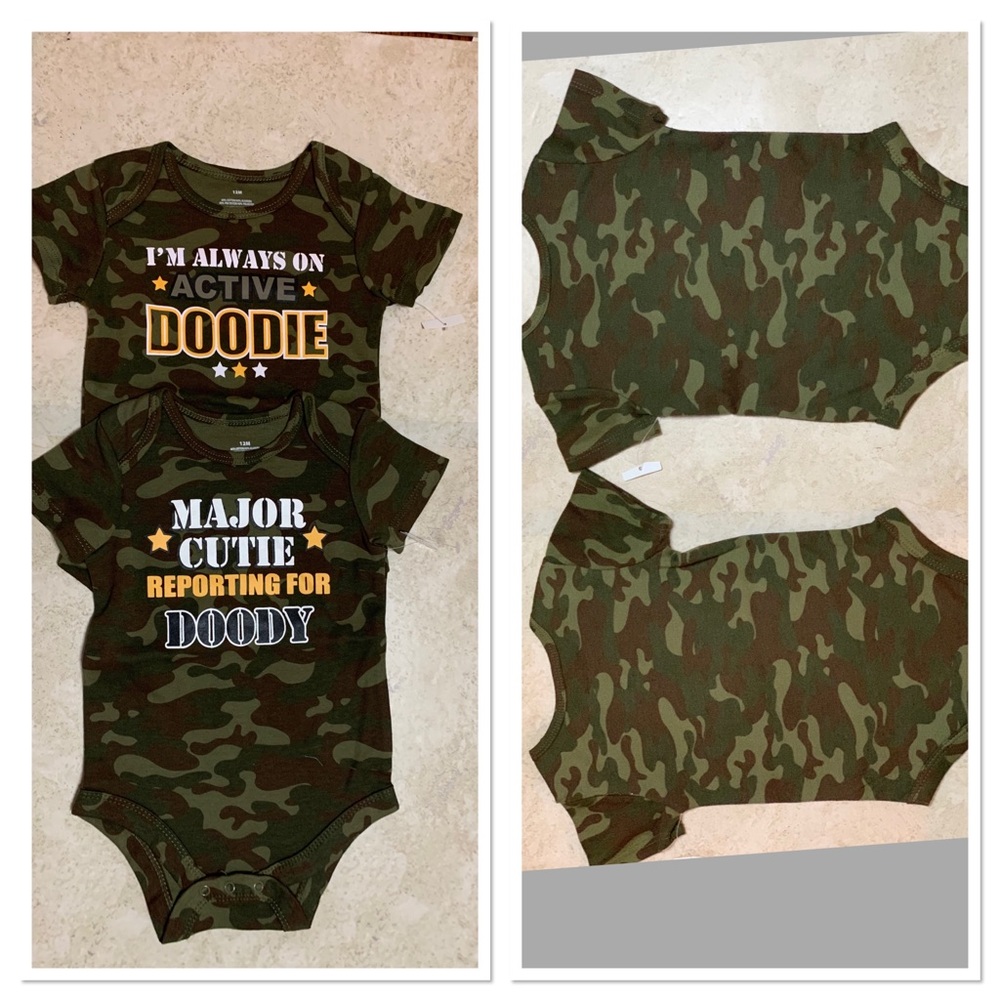 Infant Boy 12M camouflage Graphic onesies 2 shirts
